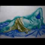 Female torso nude study anatomy in colour Caran D'ache pencils