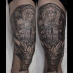 Large realistic armour leg sleeve black and grey