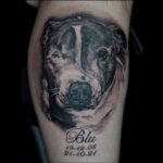 Realistic Memorial dog tattoo portrait