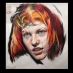 Portrait in colour pencils of Milla Jovovich in fifth element