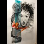 geisha model in acrylics and spray paint art
